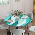 thumbnail image 5 of Turquoise Stripes Round Tablecloth for 36-44 Inch Tables,Fitted Table Cover with Elastic Edge,Vintage Farmhouse Ripple Texture Art Waterproof Outdoor Table Cloth Protector for Patio Garden Dinner, 5 of 9