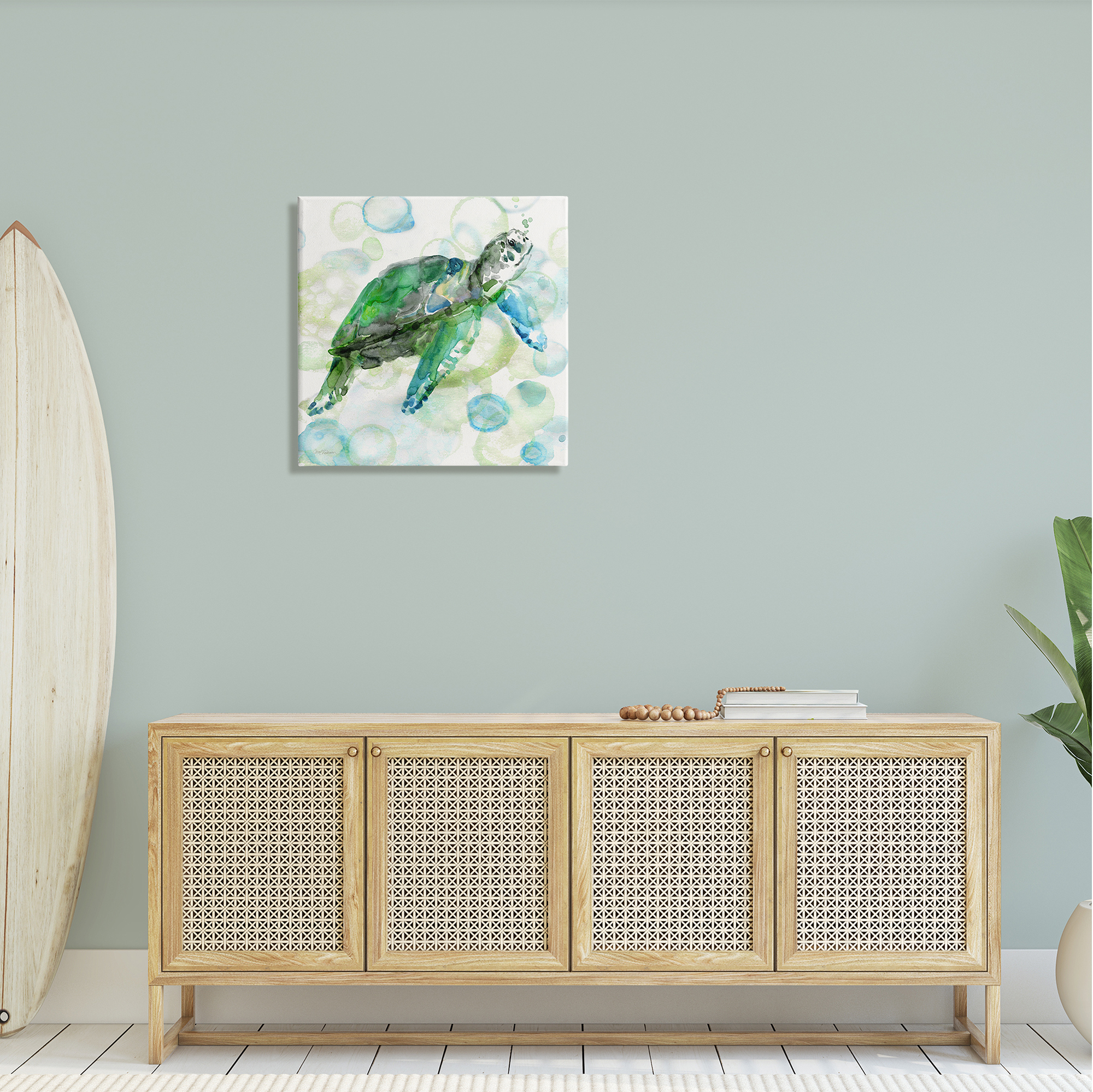 Stupell Industries Aquatic Sea Turtle Water Bubbles Watercolor Detail Painting Gallery Wrapped Canvas Print Wall Art, Design by Carol Robinson