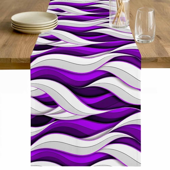 Purple White Moire Table Runner 72 Inches Long Farmhouse Dress Scarves, Modern Abstract Art Dining Tablerunner for Coffee Table/Kitchen Island/Party Décor, 13" x 72"