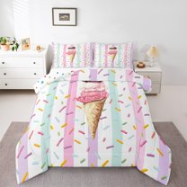 Homewish Ice Cream Popsicle 2pcs Bedding Comforter Set for Boys Girls Teens,Kawaii Fast Food Twin Comforter Sets,Cartoon Geometric Stripes Breathable Bedding Set,Ultra Soft Home Decor,Reversible