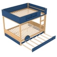 thumbnail image 5 of Queen Bunk Bed with Trundle , Wood Bunk Bed Frame with Built-in Bookshelf and High-quality Safety Guardrail,Automobile Form Design  ,Blue＆Natural, 5 of 18