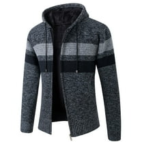 Jinda Men's Long Sleeve Cardigan Sweater Hooded Cardigan Sweater Warm Zip Up Full Zip Winter Cozy Fall Fitted Cardigan Dark Grey Medium