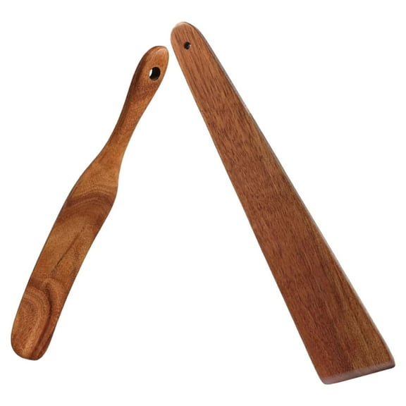 HOMEMAXS 2Pcs Wooden Spatula For Cooking Kitchen Turner Spatula Wood Scraper Spatula Serving Baking Spatula Non Stick Kitchen Utensils Flat Fish Spatula Egg Flipper Spatula Brown