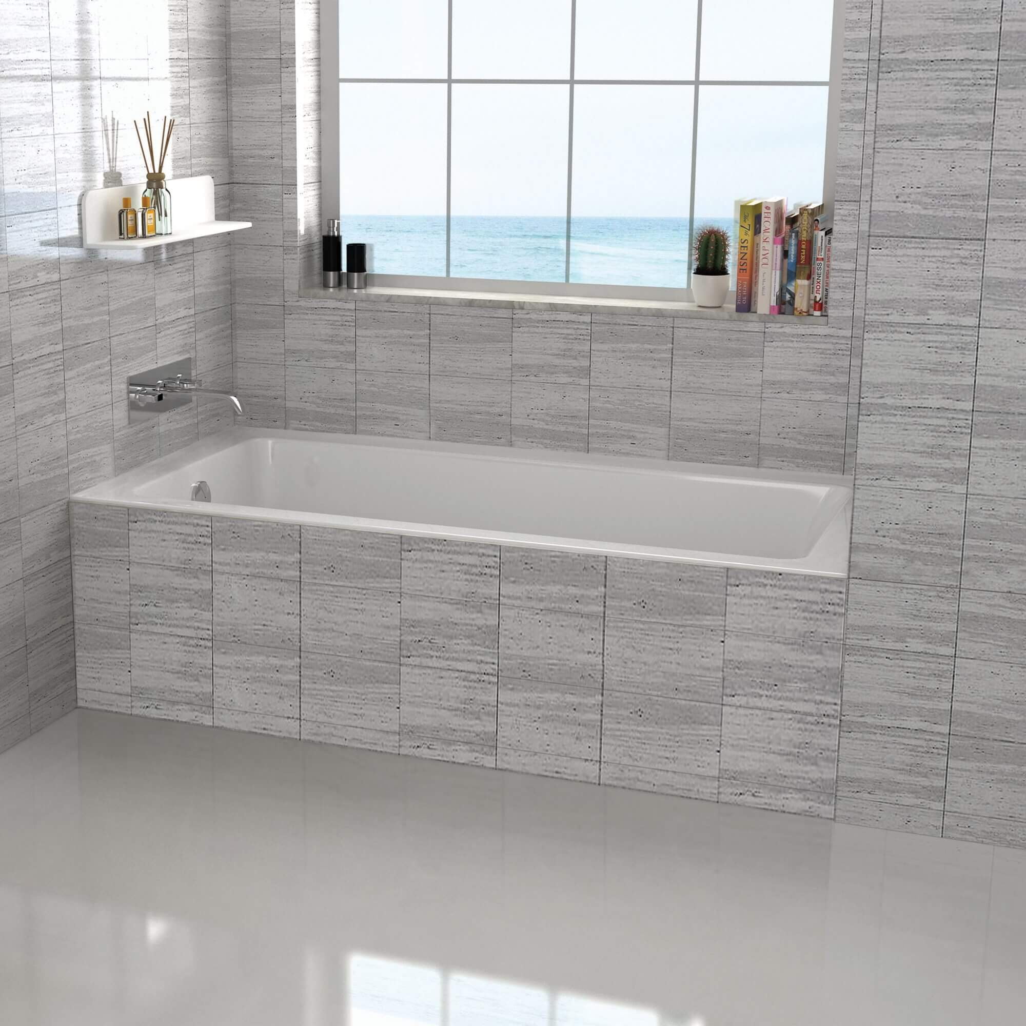Fine Fixtures Tile-In White Soaking Bathtub, Built in tile flange