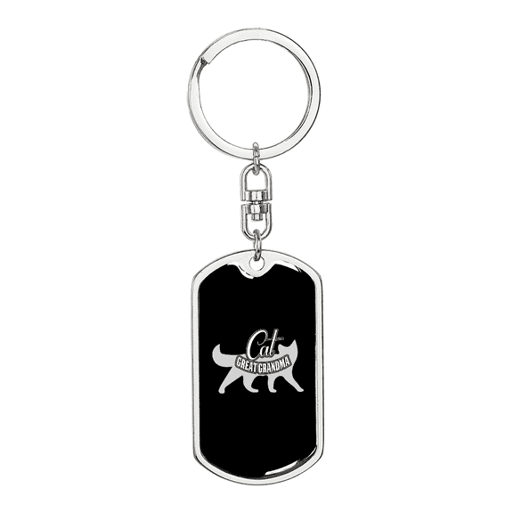 Cat Great Grandma Mom Keychain Stainless Steel or 18k Gold Dog Tag Keyring