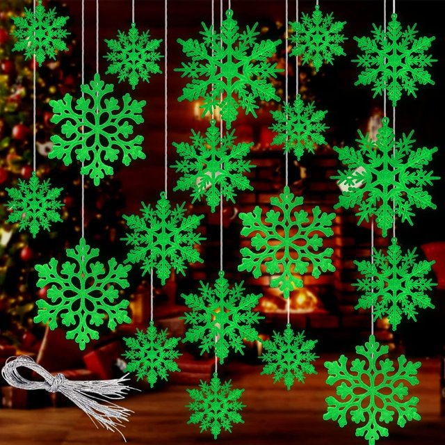 CUITING GuassLee 36 Pack Plastic Silver Snowflake Ornaments Hanging Decorations for Christmas Tree