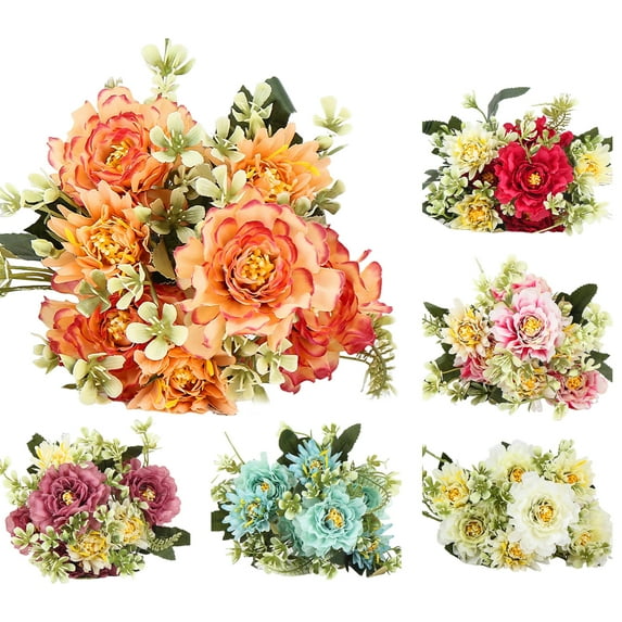 SPRING PARK 1Bundle Artificial Dahlia Flowers Outdoor Silk Flower Fake Plants Indoor Faux Flowers Garden Patio Porch Window Box Decoration