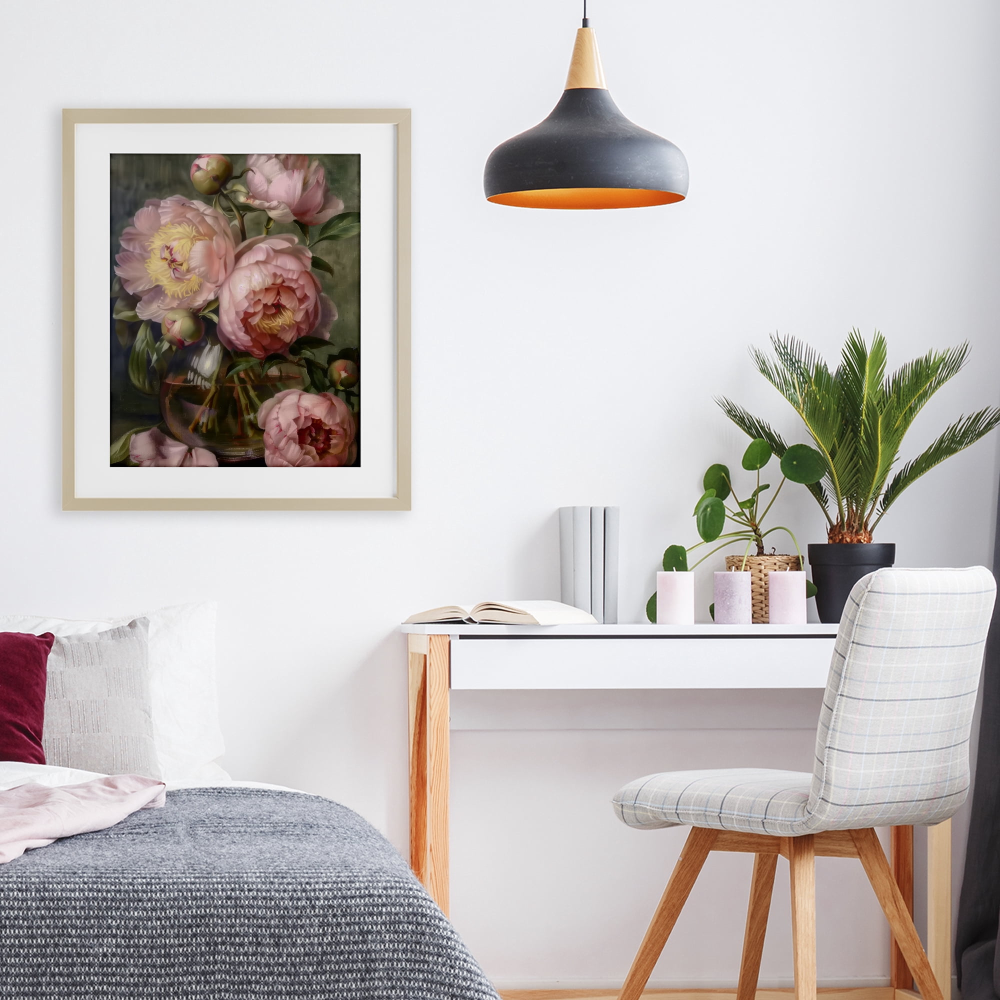 Stupell Industries Pink Peonies in Glass Vase Birch Framed Print Under Glass, design by LSR Design Studio