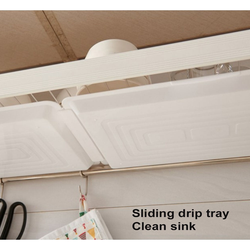 Adjustable Under Cabinet Dish Drying Rack, Expandable Wall Mounted Dish Drainer (9.4" to 12.8") with 2-Compartment Utensil Holder