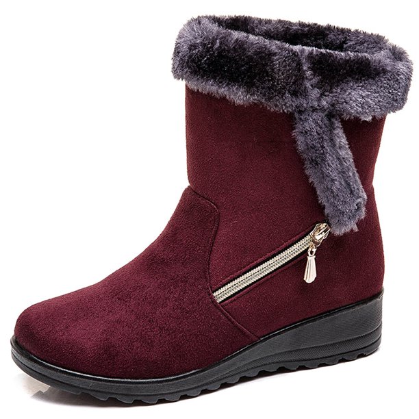 Winter Women's Snow Boots SlipOn Waterproof Ankle Boots Suede Warm Faux Fur Lined High Top