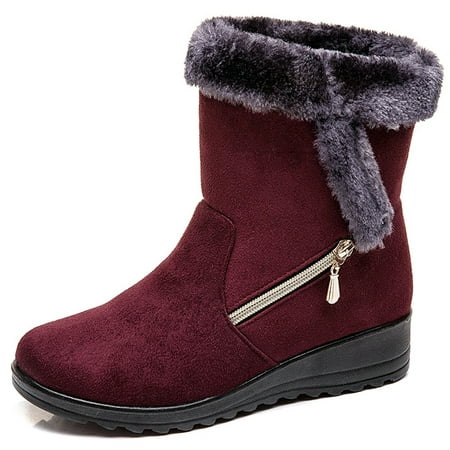 

Winter Women s Snow Boots Slip-On Waterproof Ankle Boots Suede Warm Faux Fur Lined High Top Outdoor Shoes