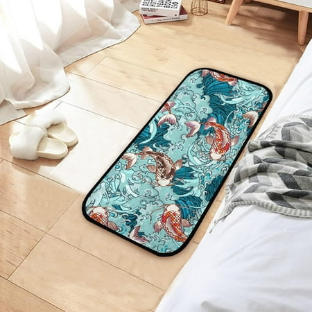 

BESTKITTY Koi Carp Fish Sea Waves Furry Kitchen Rugs Non-Slip Standing Mats Indoor & Outdoor Fluffy Floor Mats for Dorm Kitchen Laundry Office Bathroom 39x20in