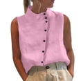 thumbnail image 3 of yoeyez Linen Tank Tops for Women Mandarin Collar Asymmetric Buttons Down Vest Shirts Fashion Sleeveless Turtleneck Work Tops Pink,XXL, 3 of 7