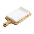 thumbnail image 1 of Ceramic Baking Pan Cheese Baked Rice Home Baking Plate with Wooden Mat Scald Proof Handle, 1 of 6