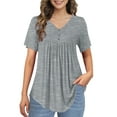 thumbnail image 1 of McVanedy Women's Pleated Flare Top V Neck Button Plus Size Short Sleeve Top M-4XL, 1 of 9