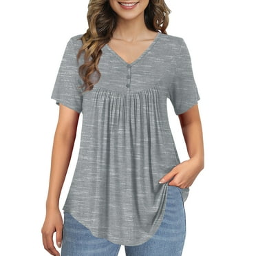 New Womens Summer Striped V Neck Blouses Loose Baggy Tops Tunic T ...
