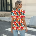 thumbnail image 6 of Women's Blouses Top Cute Printed Summer T-Shirts Casual Chest Pleated Tunic Top Round Neck Puff Sleeves Blouses Loose Outdoor Beach Vacation Pullover Tops, 6 of 6