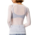 thumbnail image 4 of WULMLEO Womens Sheer Mesh Tops Shirts, Long Sleeve Mock Neck See-Through Slim Ladies Blouse T-Shirt Clubwear White 2XL, 4 of 9