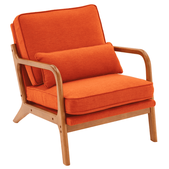 Alvantor Mid-Century Modern Upholstered Accent Lounge Chair with Solid Wood Armrests, Burnt Orange