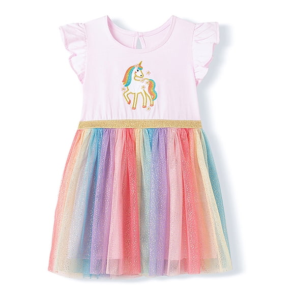 WIBACKER 2-7T Little Girl's Cotton Tutu Dress Rainbow Unicorn Summer Tulle Sundress