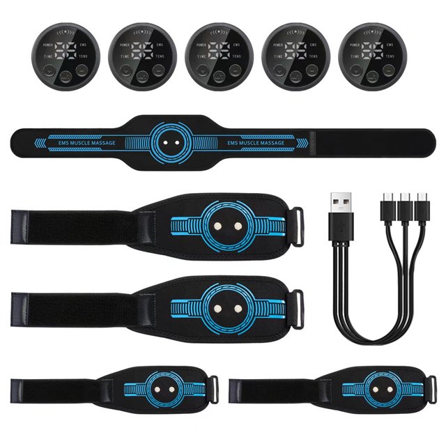 New EMS Abdominal Trainer with Touch Screen Control - Portable Fat Burning & Muscle Toning Belt for Lazy Fitness, Waist Massage, Blood Circulation Enhancement, and Progress Tracking - 5-Piece Set in