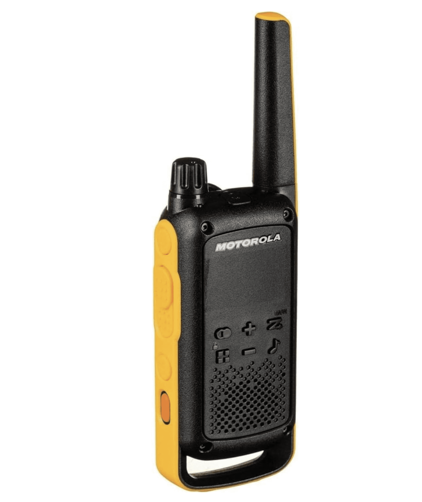 Motorola Talkabout T470 Two Way Radio 4-Pack Walkie Talkies Black/Yellow with PTT Curl Earpieces