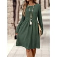 thumbnail image 6 of Women'S Casual Sweater Dress Crew Neck Knit Long Sleeve Dress A-Line Knee Length Fall Winter Dress Dark Green M, 6 of 7