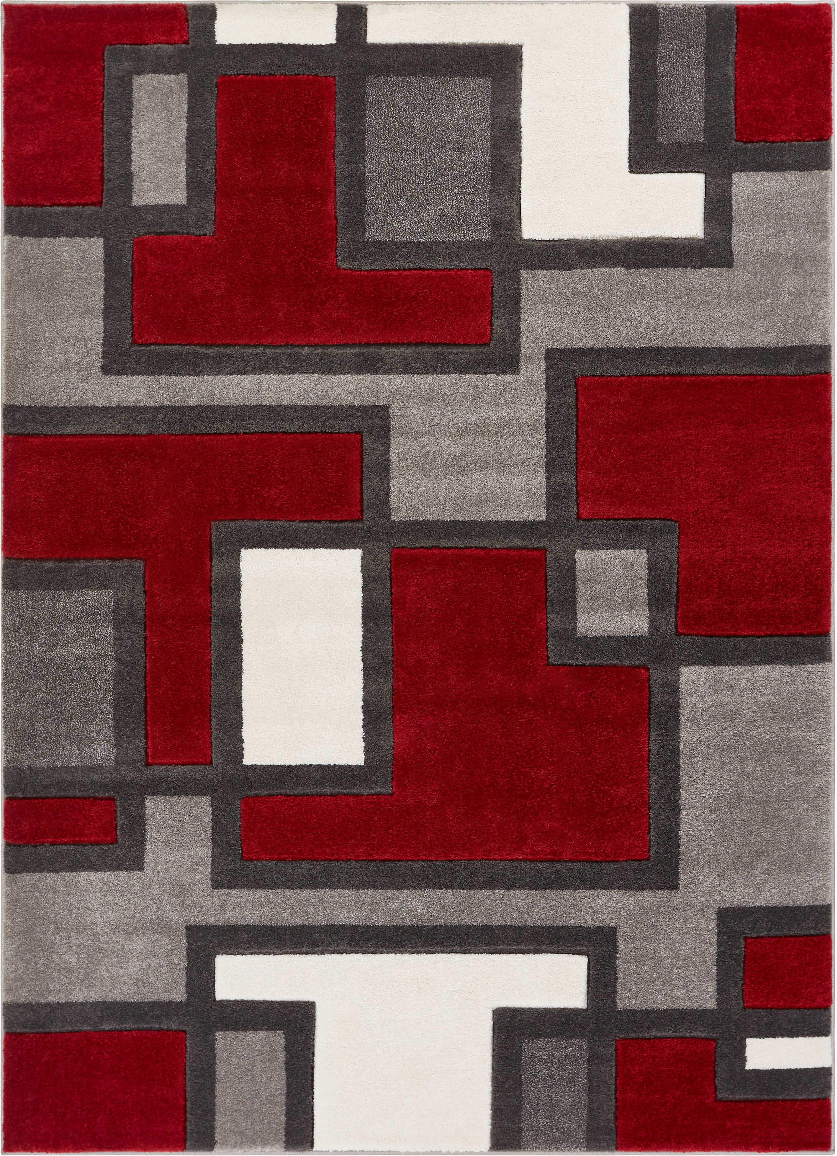 Well Woven Ruby Geometric Traditional Modern Mid-Century Area Rugs, Red