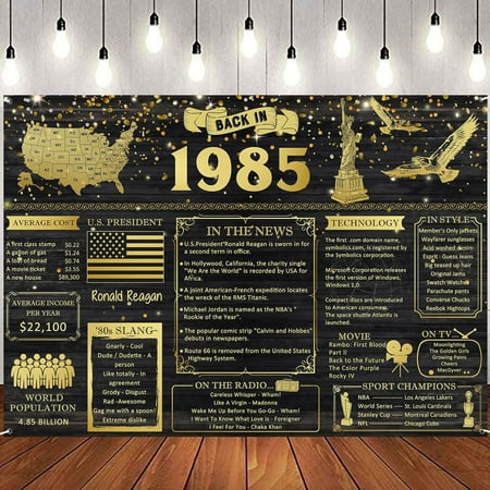 7x5Ft Back in 1985 Banner Backdrop Large Size 40th Birthday Backdrop Poster Vintage 1985 Party Background Decor Supplies Happy Birthday Sign