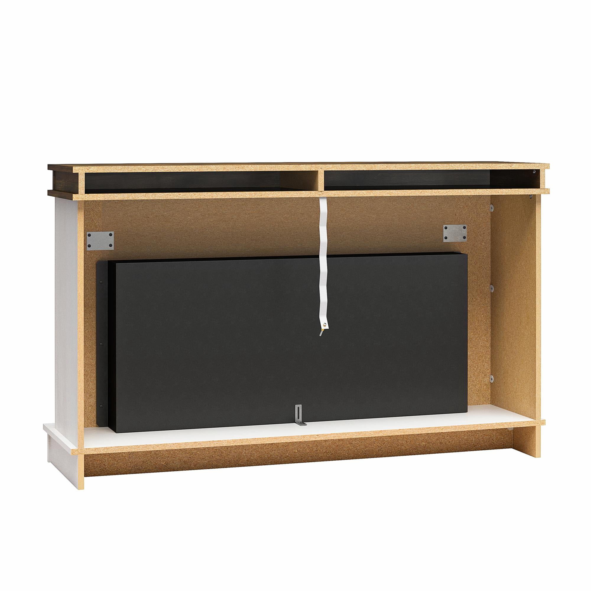 Mateo Wide Mantel with Linear Electric Fireplace and Remote for TVs up to 65", Ivory Oak/Rustic