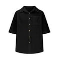 thumbnail image 5 of Zpanxa Womens Summer Tops, Women's Solid Color Linen Shirt Cotton Button Up Shirt Short Sleeve Loose Collared Casual Black XXL, 5 of 8