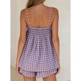 thumbnail image 3 of Women 2 Piece Lounge Set Plaid Summer Pajama Set Sleeveless Peplum Cami Top and Wide Leg Shorts Set Beachwear Vacation Outfits, 3 of 6