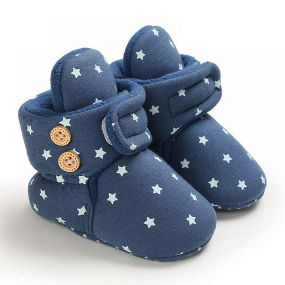Newborn Baby Boy Girl Soft Fleece Booties Christmas Shoes Stay On Infant Slippers Socks Shoe Non Skid Gripper Toddler First Walkers Winter Ankle Crib Shoes (Stars Print)