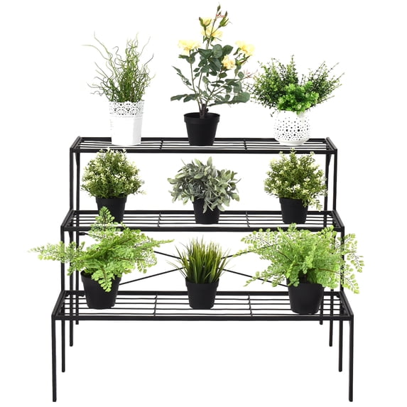 Topbuy 3-Tier Metal Flower Plant Shelf Stand Display Rack Black