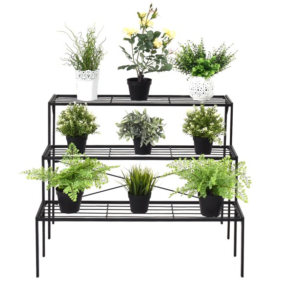 Topbuy 3-Tier Metal Flower Plant Shelf Stand Display Rack Black