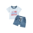 thumbnail image 2 of Musuos Kids Boys Shorts Set, 6 12 18 24M 3 4 5Y Short Sleeve Letters Print T-shirt with Elastic Waist Shorts for Independence Day, 2 of 9