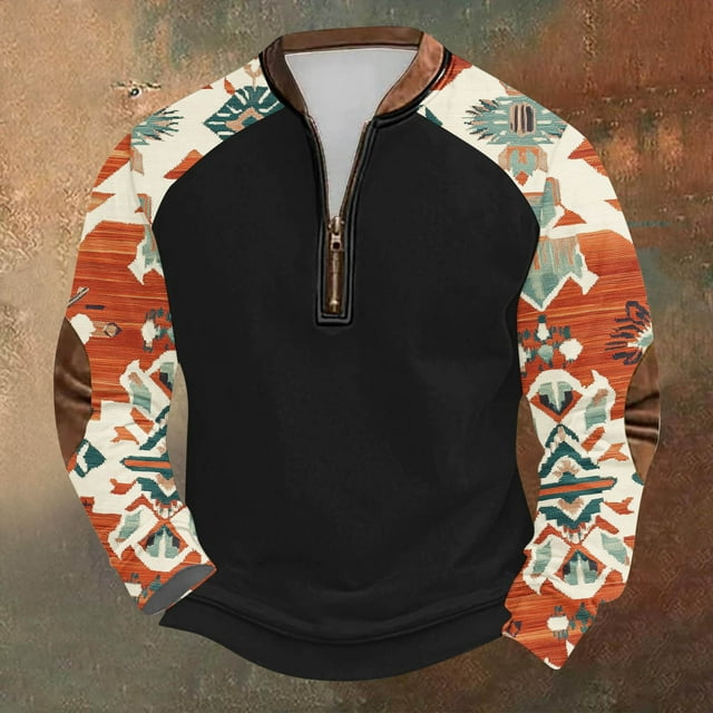 Blusas y camisas de manga larga con cuello redondo para hombre Sudadera con puños en los hombros estampada para hombre Blusa de poliéster de manga larga con cuello redondo para hombre
