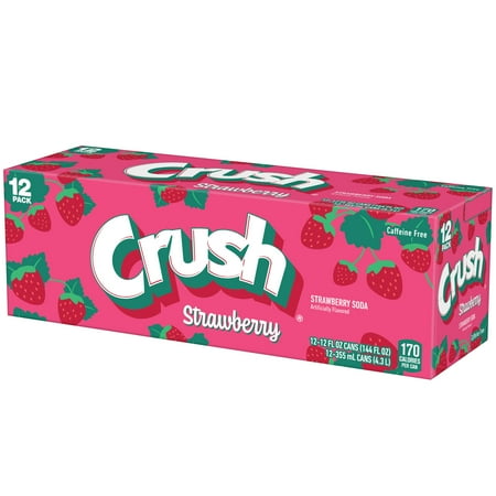 Crush Caffeine Free Strawberry Soda Pop, 12 fl oz, 12 Pack Cans
