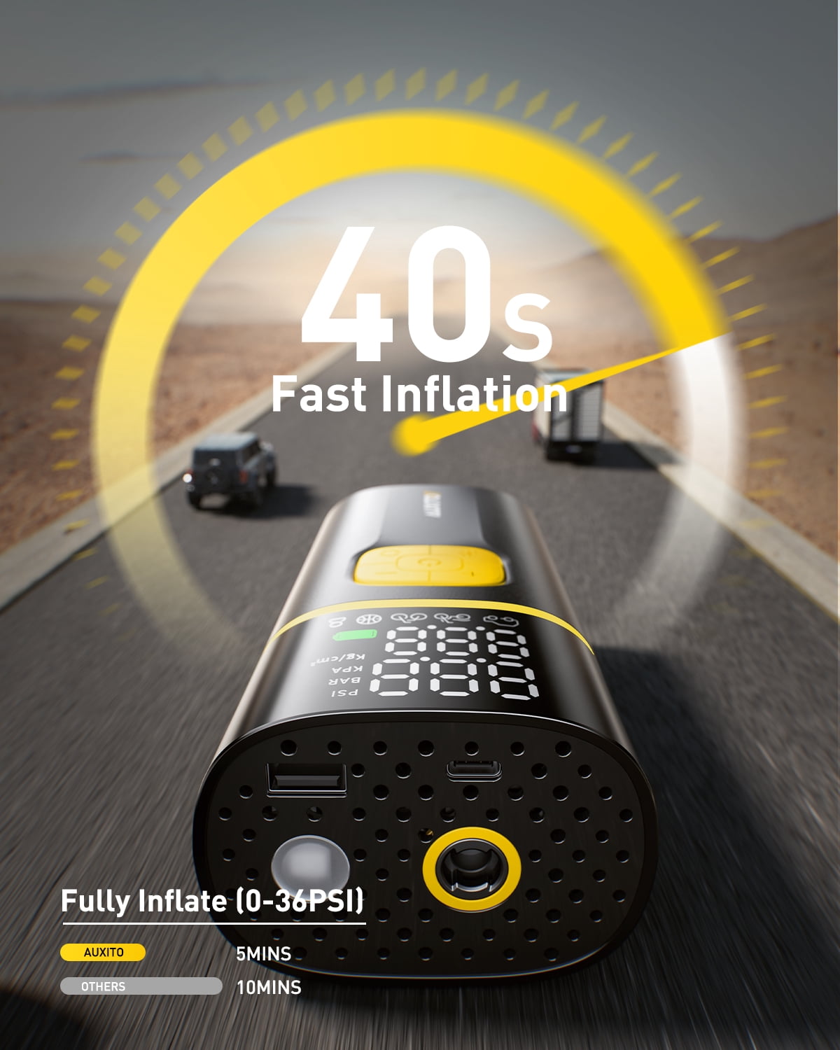 AUXITO Tire Inflator Cordless Portable Air Compressor, 150PSI Air Pump for Car Tires with Digital Pressure Gauge, 25000 mAH Rechargeable Battery, Emergency LED Light for Car Motorcycle Bike Ball