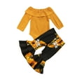 thumbnail image 4 of Xingqing 2Pcs Infant Baby Girls Clothes Knit Long Sleeve Ruffle Off Shoulder Romper Flowers Flared Pants Sets, 4 of 8