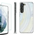 thumbnail image 1 of Shockproof Bumper Phone Case for Samsung Galaxy S23 5G, with Tempered Glass Screen Protector, by OneToughShield ® - Marble / Rainbow, 1 of 4