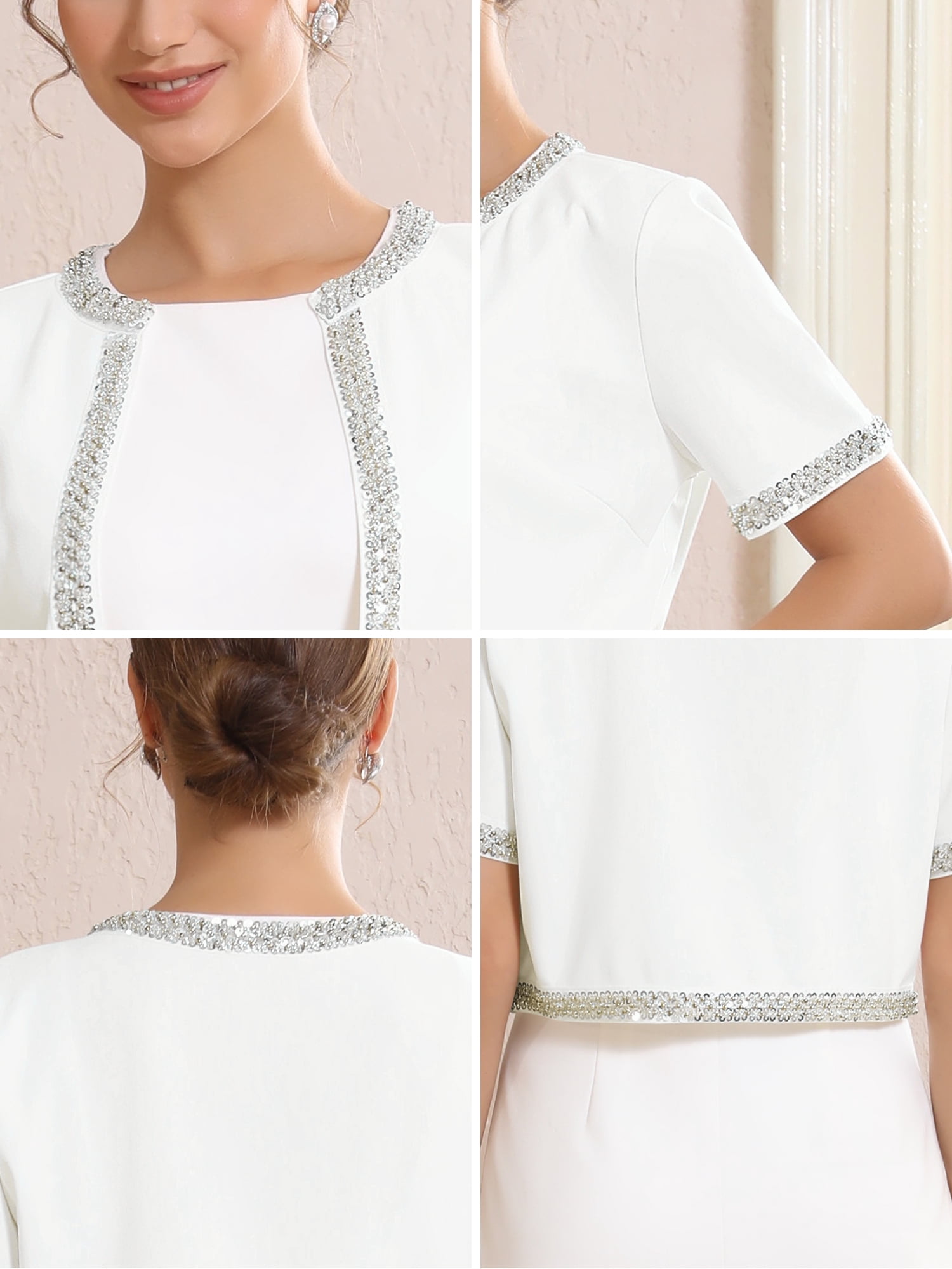 DARING DIVA Women's Formal Cocktail Wedding Sequin Bolero Shrug S White