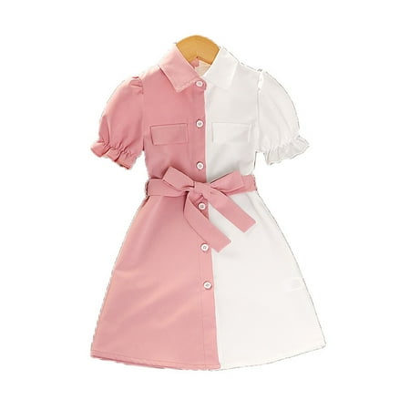 

Esaierr Toddler Girls Princess Skirt Patchwork Color Short Sleeve Shirt Skirt Girl s Dress 4-7Y