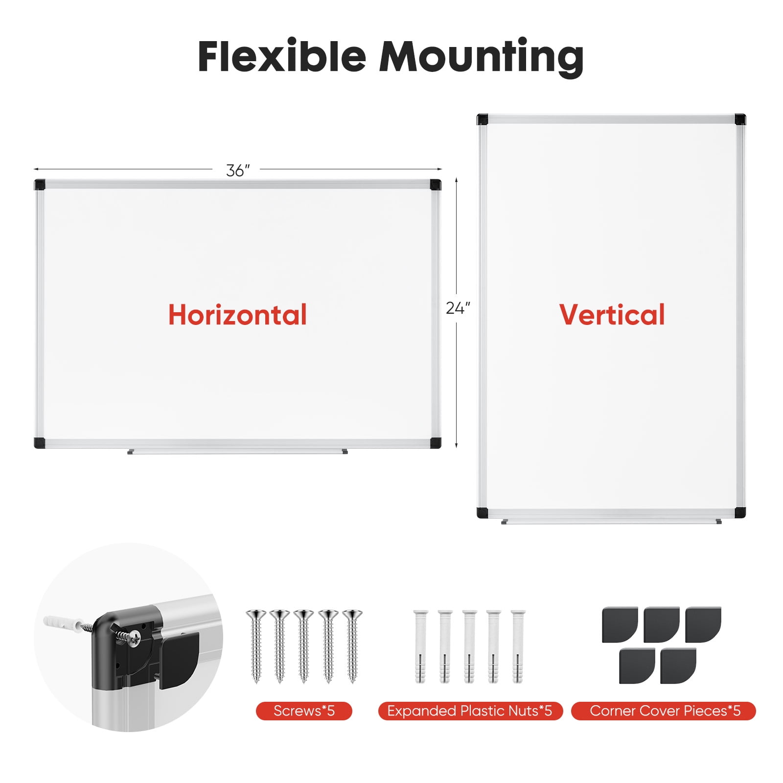Gianna 36 X 24 inches Magnetic Dry Erase Board with Aluminum Frame, Whiteboard for Home，School，Office