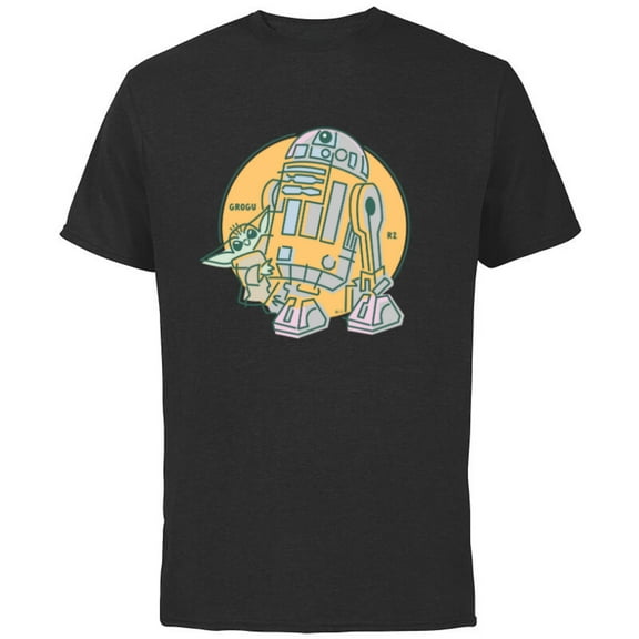 Star Wars Grogu and R2-D2 New Best Friends - Short Sleeve Cotton T-Shirt for Adults - Customized-Black