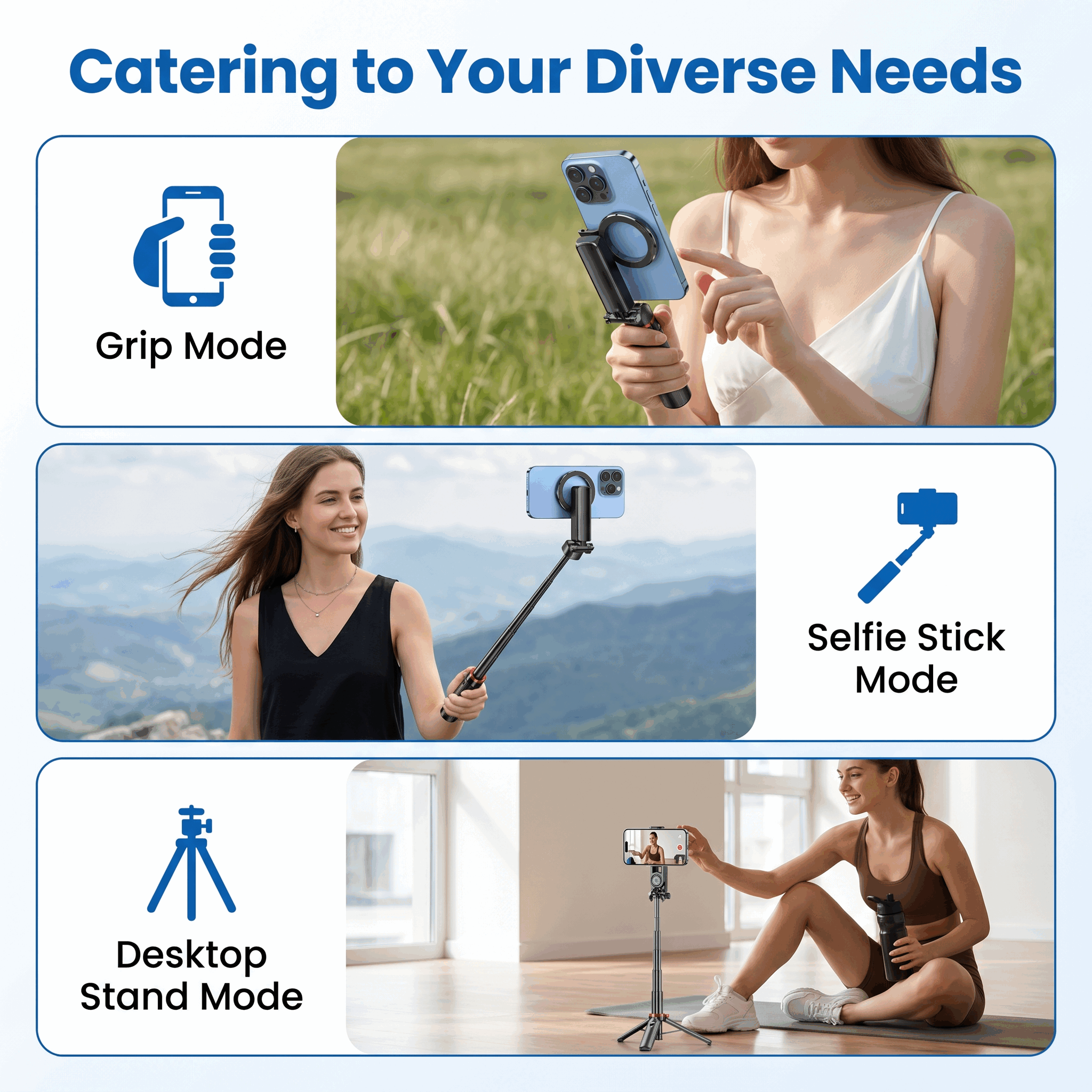 Magnetic 4-in-1 Selfie Stick Tripod with Remote photo 4
