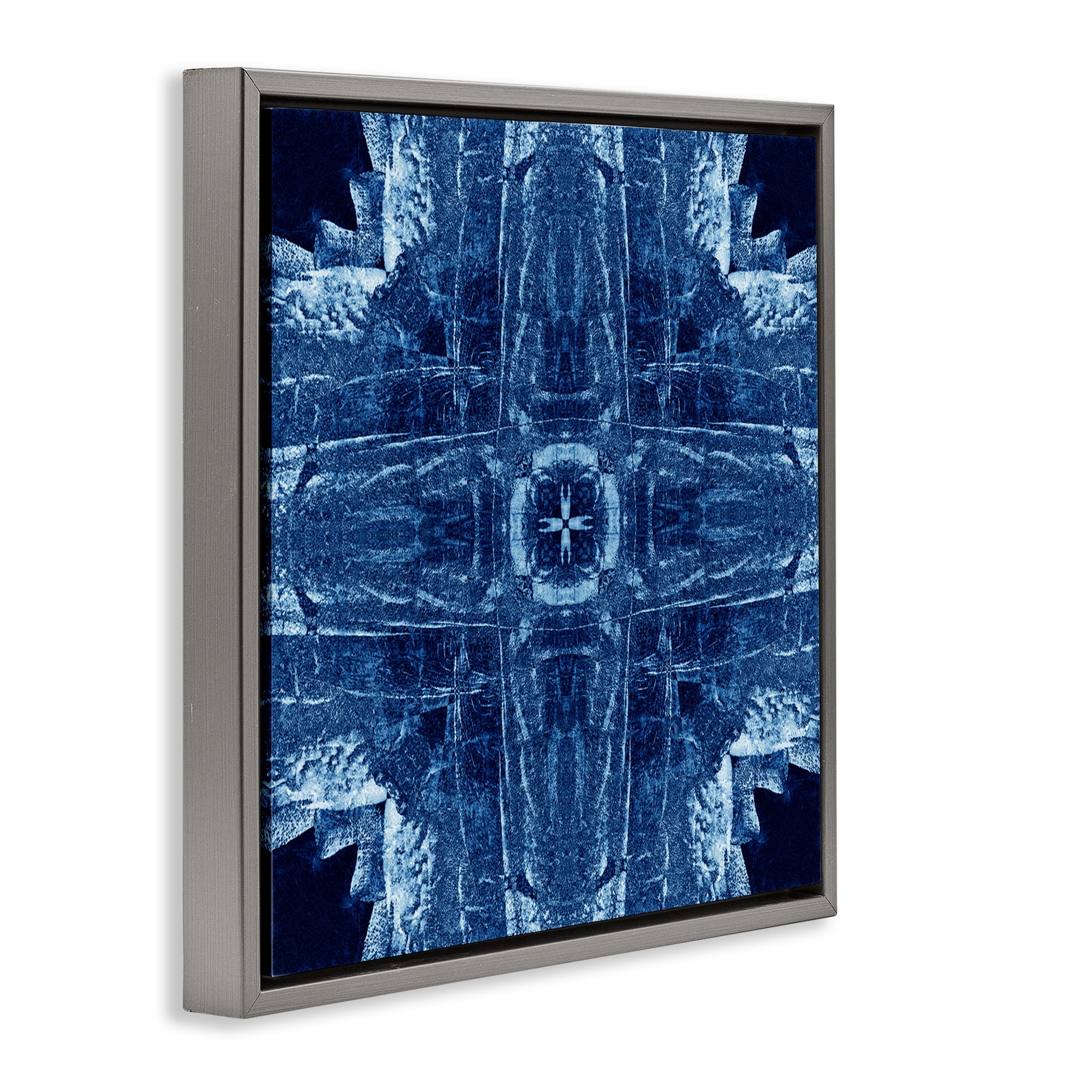 Stupell Industries Navy Blue Geometric Shapes Abstract Painting Gray Floater Framed Canvas Art Print Wall Art, 25 x 25