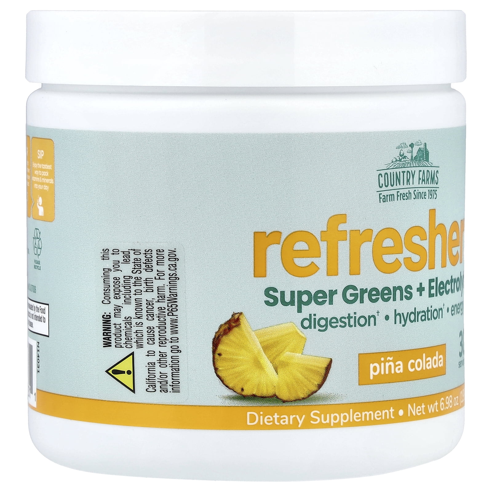 Country Farms Refreshers, Super Greens + Electrolytes, Pina Colada, 6.98 oz (198 g)