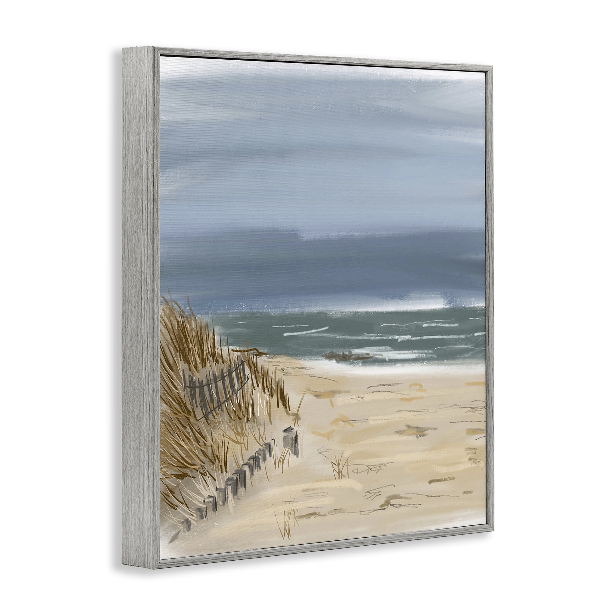 Stupell Industries Serene Beach Fence Landscape Painting Gray Framed Art Print Wall Art, 24 x 30