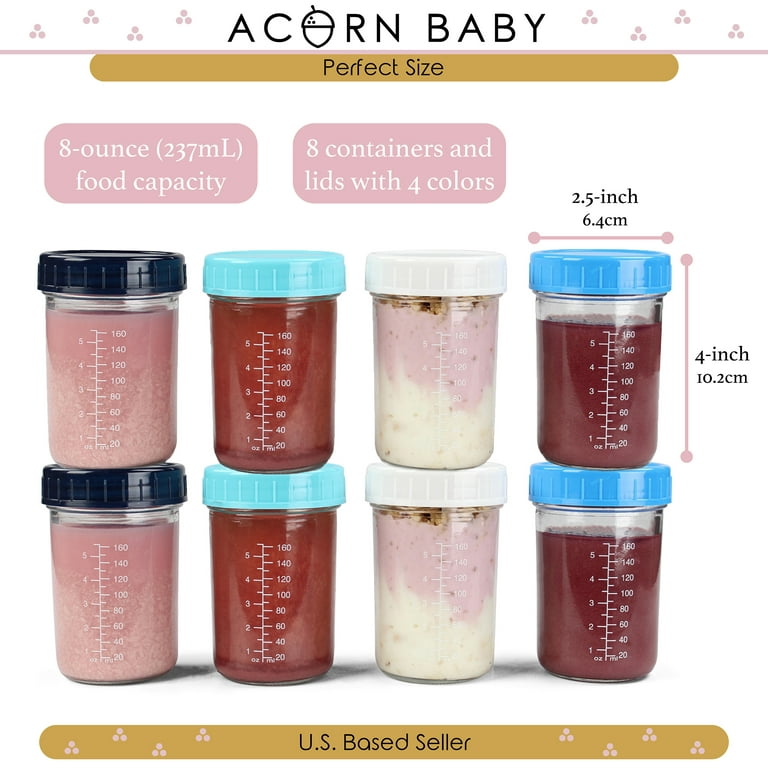Acorn Baby Food Containers 8 Pack - 8oz Glass Jar Small Containers with  Lids